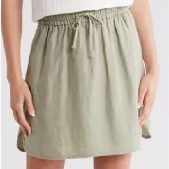 NWT XS Madewell Linen Blend Miniskirt Skirt Pull On Green Beach Pool Coverup - Picture 1 of 8